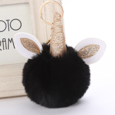 

10CM Unicorn Horn Cute Keychain Pendant Women Key Ring Holder Pompoms Key Chains