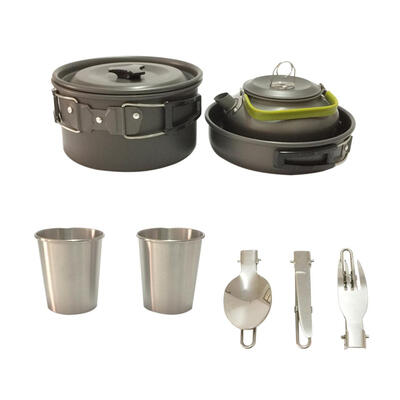 

9pcs Outdoor Camping Hiking Picnic Teapot Pot Set Carabiner Cookware Mess
