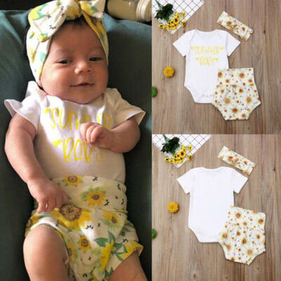 

US Newborn Baby Girl Summer Baby Tops Romper Flower Shorts 3Pcs Outfits Clothes