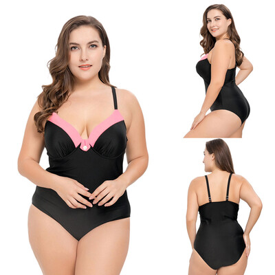 

Roseonmyhand Womens Casual Plus Size Stitching Multicolor Bikini One-piece Swimsuit