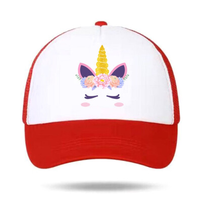 

Cute Unicorn Print Mesh Baseball Cap Summer Fashion Adjustable Cotton Snapback Hats For Kids Girls Sports Cap