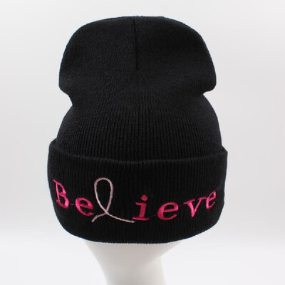 

Unisex Men Women Beanies Knitted Hat Believe Letter Skullies Baggy Hip Pop Winter Bonnet Caps Black