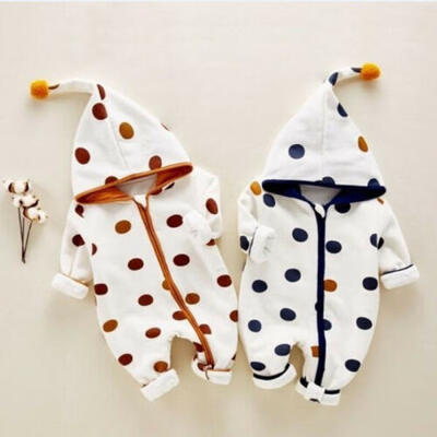 

Baby Girl Long Sleeve Dot Hooded Romper Jumpsuit Jumper Outfit Autumn Clothes