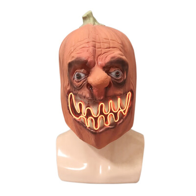 

New Glowing Latex Pumpkin Head Mask Unique Halloween Mask Dress Up Props Festive Party Supplies Glow In The Dark Led Scary Mask