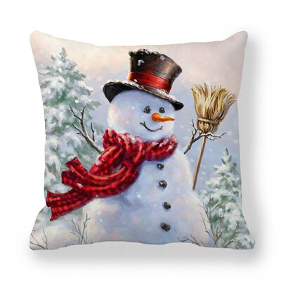 

Cute Santa Claus Deer Christmas Snowman Printed Pillowcase Cushion Cover Xmas Party Home Decor