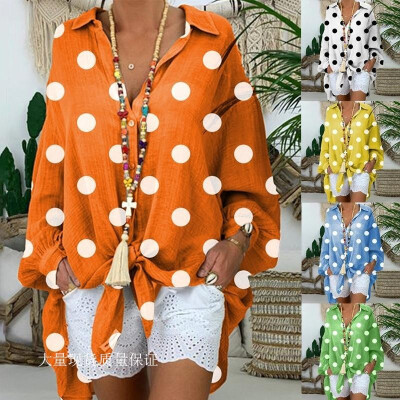 

Tops Womens Autumn 2019 Amazon Wish AliExpress Explosion Womens Big Waves Loose Print Long Sleeve Shirt Orange