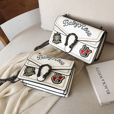 

Qiao Bani 2019 new European&American style fashion embroidery badge chain Bacchus bag shoulder diagonal trend handbags