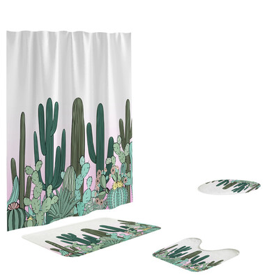 

Toponeto 4PCS Non Slip Toilet Polyester Cover Mat Set Bathroom Shower Curtain