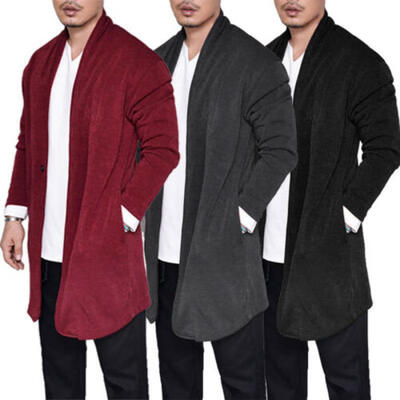 

Men Longline Knitted Cardigan Wool Long Sleeve Blazer Sweater Jacket Trench Coat