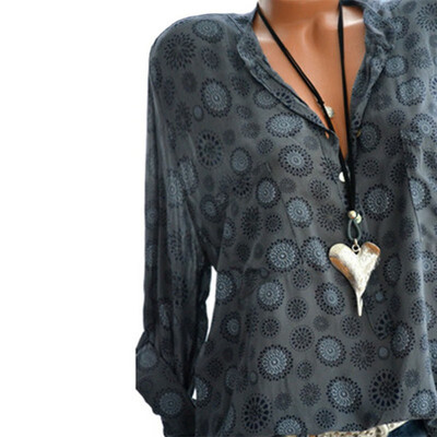 

2019 Women Fashion Casual V-neck Long sleeve Printing Tops