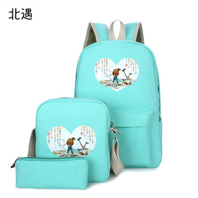 

Backpack female Korean leisure travel travel backpack large capacity high school student bag canvas 3 piece set bag