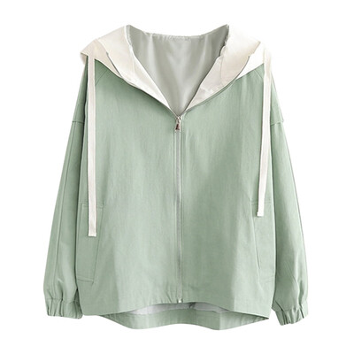 

Toponeto Women Long Sleeve Matching Color Thin Hooded Zip Pockets Coat Jacket GNL