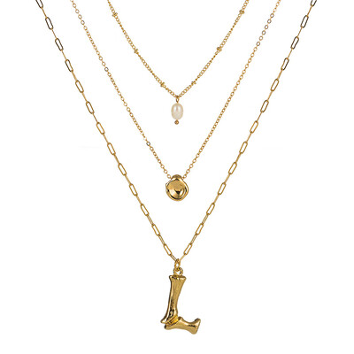 

Natural Pearl Beads Fashion 26 Letter Necklaces Pendants alphabet Gold Color Choker Initial Necklace Women Girl Jewelry Collier