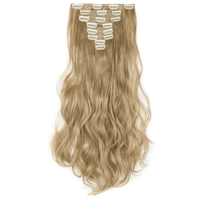 

24" Curly 8 Pcs Full Head Clip in Hair Extensions Synthetic 8 Piece 18 Clips Hairpiece Long Wave Trendy Design for Women