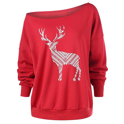 

Nomeni Women Christmas Long Sleeve Wapiti Blouse Sweatshirt Pullover Casual Tops