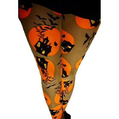 

Womens Halloween Pumpkin Devil Print Tights Costume Base Layer Long Pants Slim Fit Workout Leggings Trousers