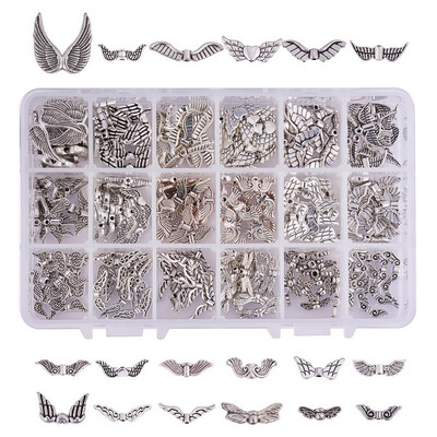 

PH PANDAHALL 270 Pcs Tibetan Style Alloy Wing Charm Beads Spacer Jewelry Findings Parts With Container Box