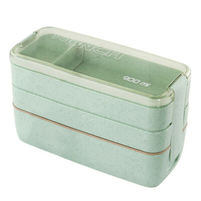 

3-Layer Lunch Box Food Container Wheat Straw Microwave School Work Picnic