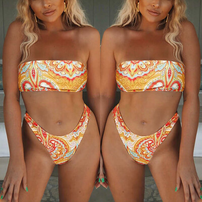 

Roseonmyhand Women Two Piece Sexy Backless Printed Swimwear Set Beachwear