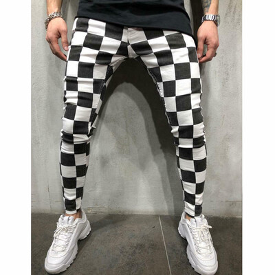 

Mens Summer Fashion Slim Comfortable Striped Plaid Black White Casual Pants