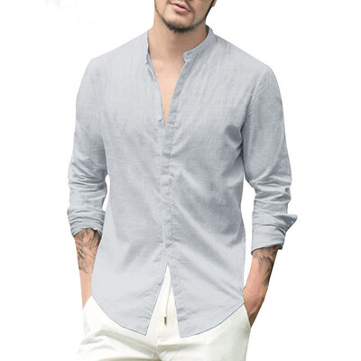 

Mens Linen V Neck Long Sleeve Basic Tee T-shirt Casual Tops Blouse -XL