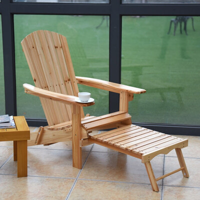 

Patio Foldable Wood Adirondack Chair w Footrest Stool