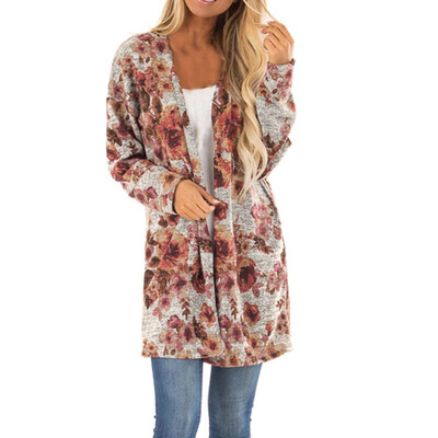

Toponeto Women Floral Print Cover Casual Long Sleeve Blouse Tops Coat Fashion Outerwear