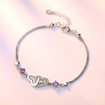 

Hot New Silver Color Jewelry Crystal Zircon Bracelet Heart Shape Bracelets For Women Fashion Friendship Bracelets