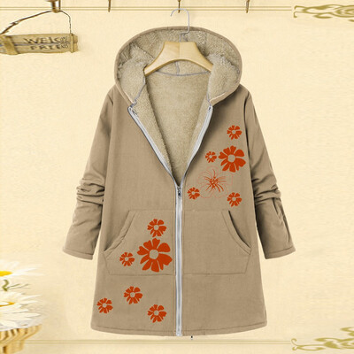

Toponeto Plus Size Women Winter Warm Solid Pockets Thicker Zipper Hooded Coat Outwear