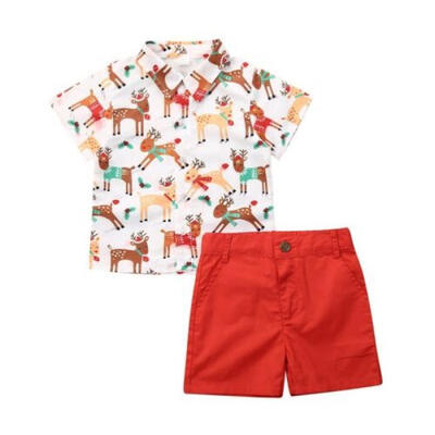 

US Kids Toddler Baby Boy Christmas Outfits Clothes Short Sleeve Shirt Top Shorts