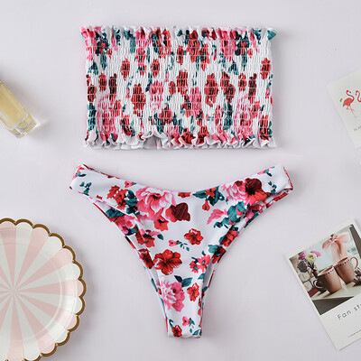 

Roseonmyhand Women Corrugated Pleated Tube Up Two Pieces Bikini Swimwear Set Beachwear
