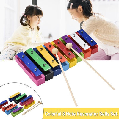 

Deluxe Colorful 8 Note Glockenspiel Resonator Bells Set Percussion Musical Educational Teaching Instrument Toy with 2 Mallets for
