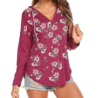 

Nomeni Womens Printing Long Sleeve V Neck Casual Loose Tshirts Hoody Tops BKL