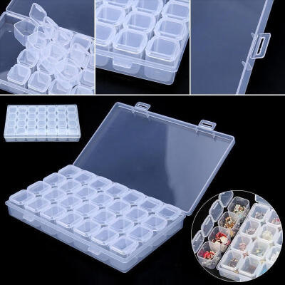 

28 Grids Portable Jewelry Earrings Storage Boxes Clear Plastic Seal Organizer Beads Case