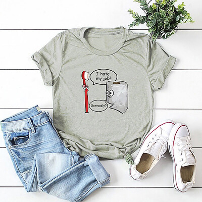 

Nomeni Womens O-Neck Letter Cartoon Printing Short Sleeve Blouse Loose Shirt Tops