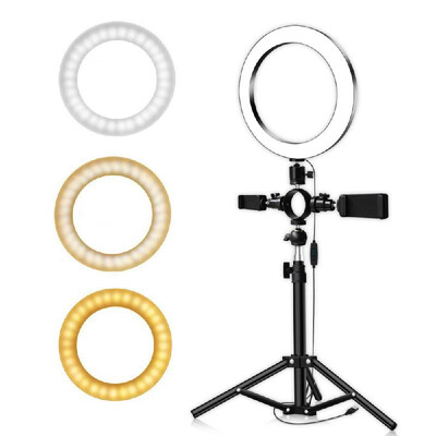 

USB Charging LEDs Fill Light Lamp with Phone Clip Tripod Stand 3 Lighting Modes & 10 Levels Dimmable for Makeup Selfie Photography