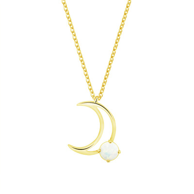 

Simple Curved Crescent Moon Necklace Clean White Opal Stone Chain Link Bohemian Collar Jewelry Christmas Gift Bijoux Femme