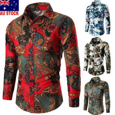 

AU Fashion Mens Casual Shirts Business Dress T-shirt Long Sleeve Slim Fit Tops