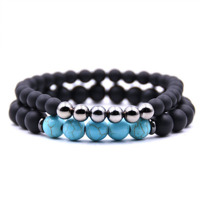 

Matte Black Lava Turquoise Stone Buddha Yoga Bracelet Set 6mm Copper Beads Natural Stone Bracelet