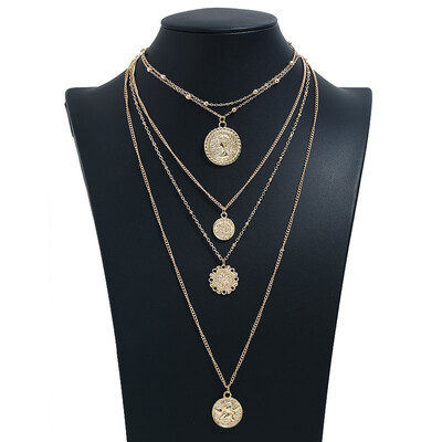 

New Gold Multi-layer Long Necklace Pendant Shell Round Sequin Bead Chain Necklace Simple Moon Stars Fashion Retro Sexy Necklace