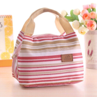 

Portable Insulated Cold Canvas Stripe Picnic Tote Carry Case Lunch Bag
