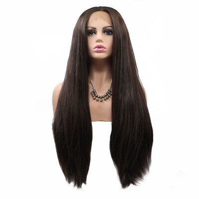 

Amazing Star Lace Frontal Wigs Straight Hair Black Color Middle Part 13x3 Hand Tied Lace Frontal Synthetic Hair