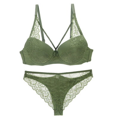 

〖Follure〗Fashion Women Gather Sexy Lace Bra Suits Deep V Lotus Leaf Edge Underwear