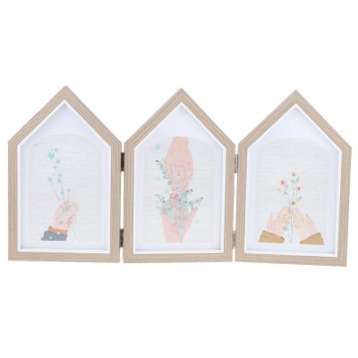

Rooftop Wooden Photo Frame 3 Opening Hinged Triple Picture Frames Crafts