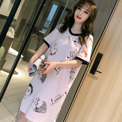 

Sweet Cute Cartoon Print Womens Sleepshirts Round Neck Short Sleeve Knee-length Nightdress