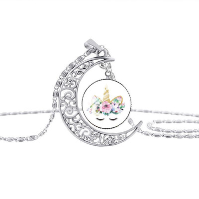 

Cartoon Unicorn Time Gem Moon Necklace Magical Birthday Gift