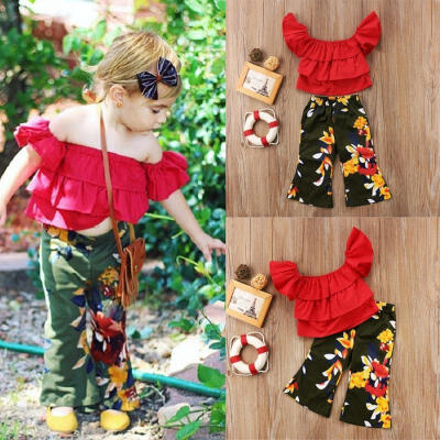 

NEW Summer Toddler Kids Girls Off Shoulder Tops Floral Pants Clothes Set 2pcs