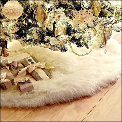 

Christmas White Plush Tree Skirt Stands Apron Ornament Xmas Party Home Decors SP