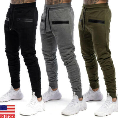 

Mens Gym Slim Fitness Soild Sweat Pants Tracksuit Joggers Skinny Sports Bottoms