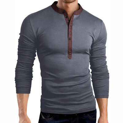 

Mens Slim Fit V Neck Long Sleeve Muscle Tee T-shirt Casual Tops Henley Shirts